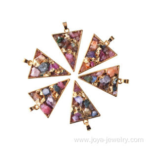 Crystal Point Pendant Triangle Gold & Colourful Chip Necklace